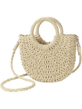 Women's Beige Beach Woven Crossbody Bags Top Handle Satchel Purse for Summer